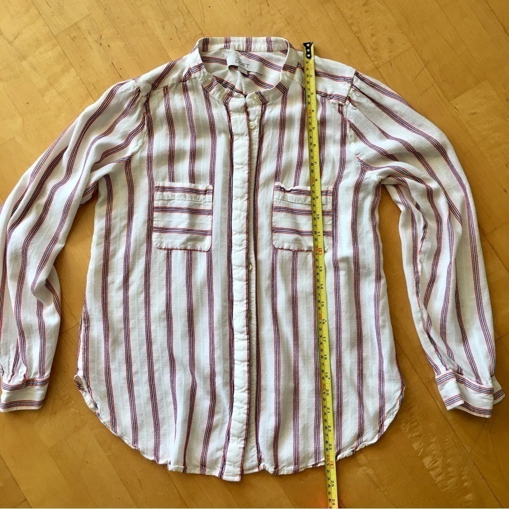 LOFT Striped Long Sleeve Casual Blouse Cream Ivory Ecru Red Navy Size XS - Picture 11 of 13